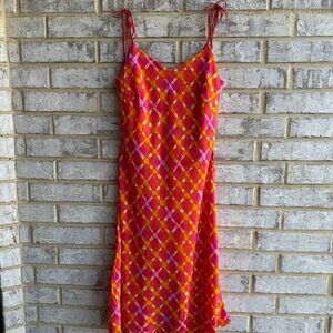 Donna Morgan 100% Silk Sleeveless V-Neck Colorful Geo Dress Women's Size 8